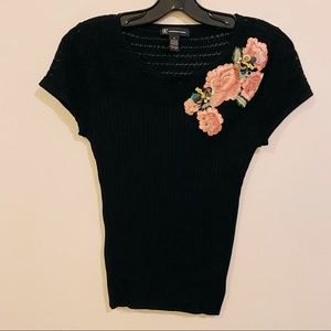 NWOT INC black embroidered top SZ Medium